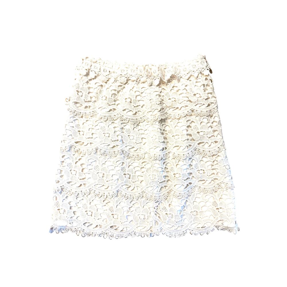 LOFT White Lace Mini Skirt Size 2 Crochet Boho Lined - Picture 2 of 5